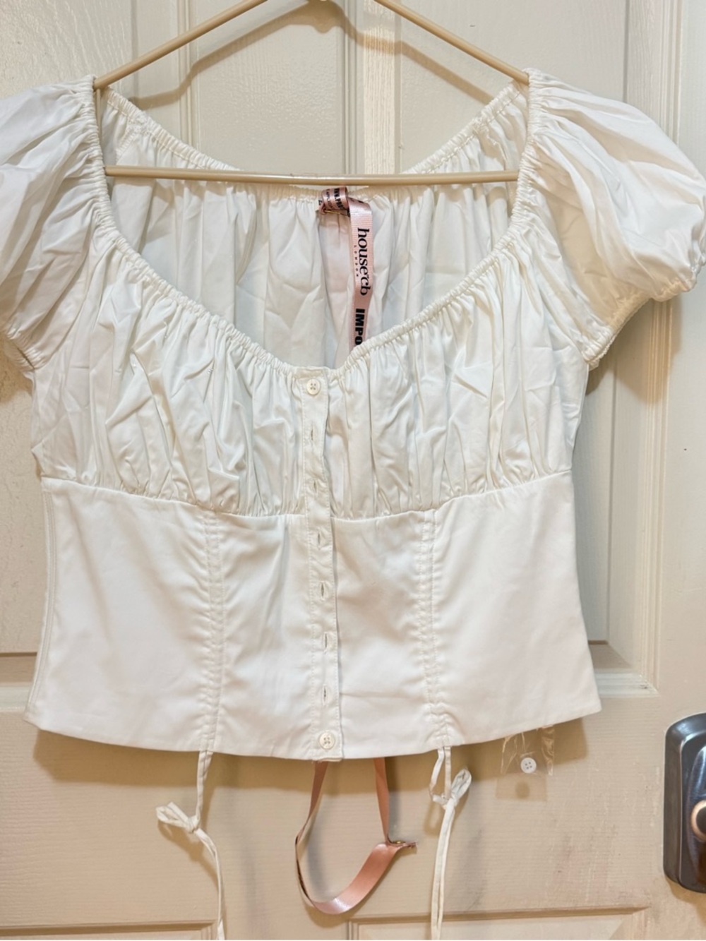 House of CB White Puff-Sleeve Buttoned Corset Top